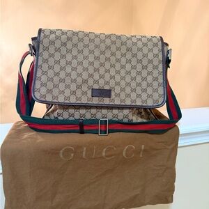 Gucci Beige and Brown Messenger Bag Web GG Logo